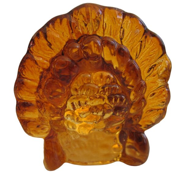 L.E. Smith Amber Glass Figural Turkey 2 Candle Holders 2" Thanksgiving USA MADE - Picture 4 of 8